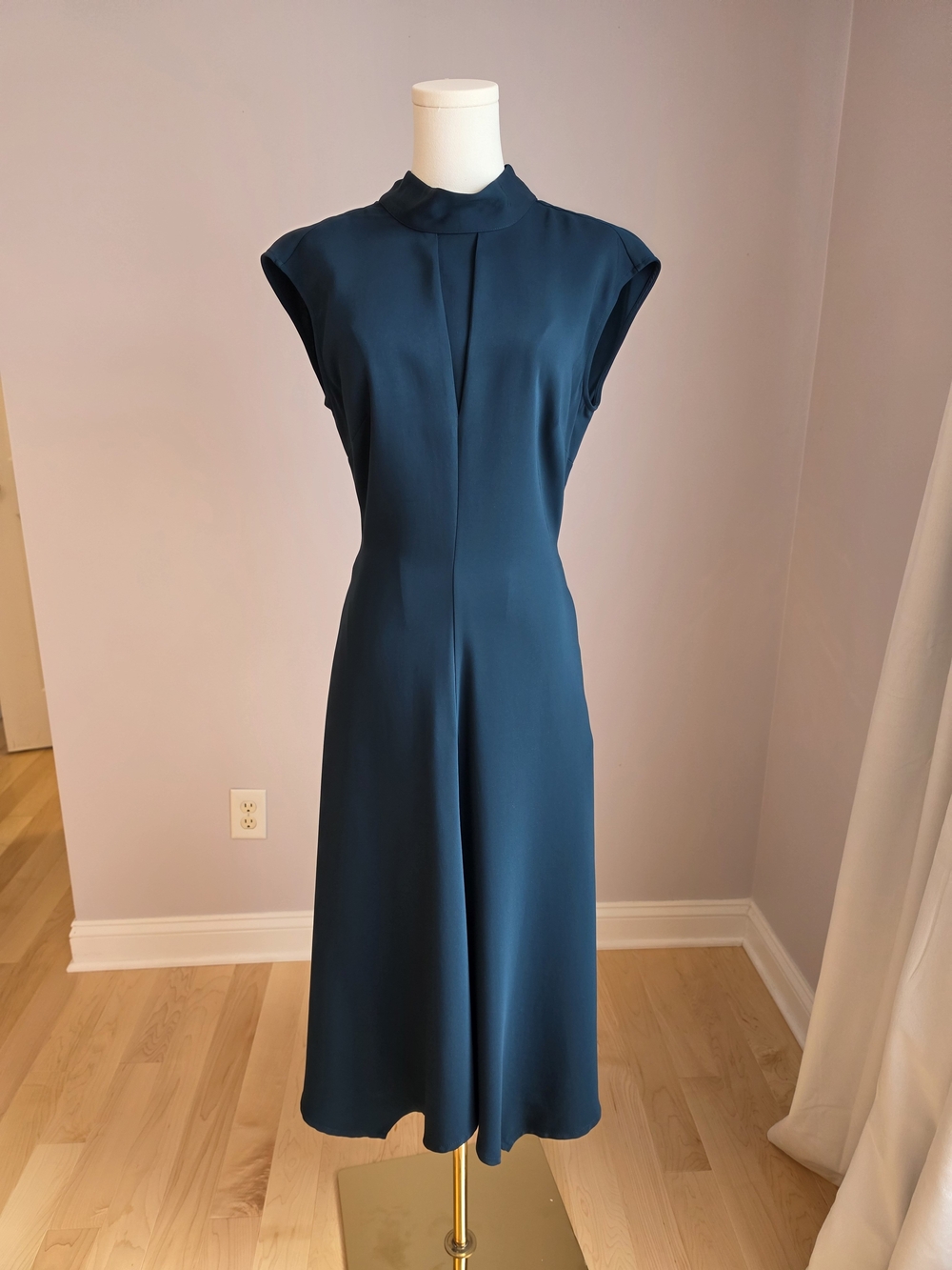 Reiss Teal High-Neck Cap-Sleeve Midi Dress
